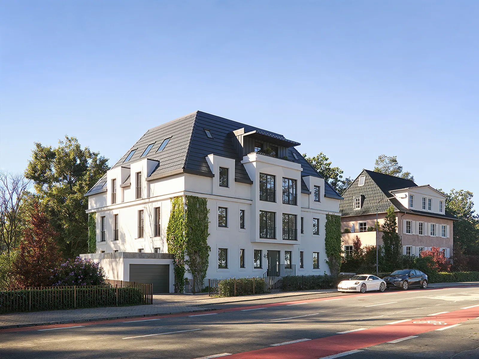 Außenvisualisierung eines Mehrfamilienhauses mit Putzfassade in Nürnberg